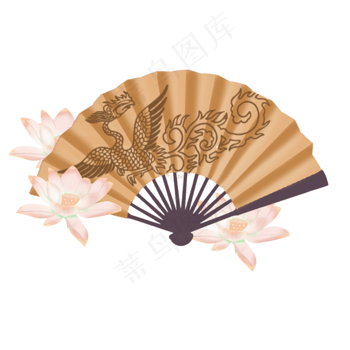 手绘中国风折扇凤凰荷花