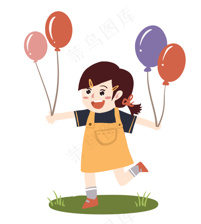 六一儿童节卡通可爱马尾短裙女孩(2446*2717px 300 dpi )psd模版下载