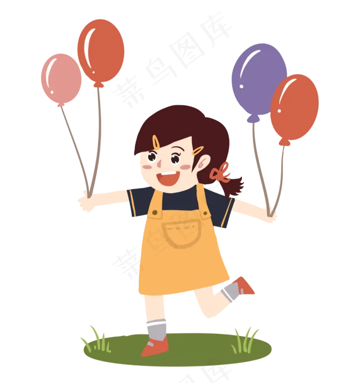 六一儿童节卡通可爱马尾短裙女孩(2446*2717px 300 dpi )psd模版下载