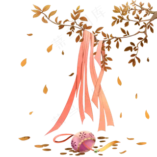 中国风树枝和风铃,免抠元素