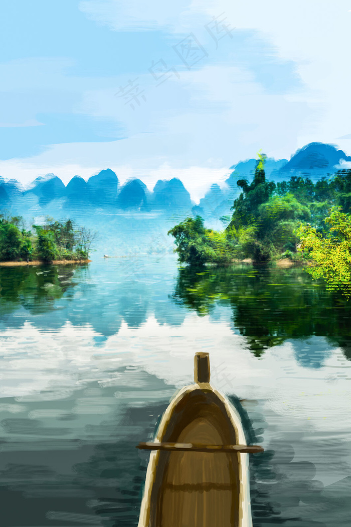 美景山水船蓝天白云(3545*5315px 300 dpi )psd模版下载