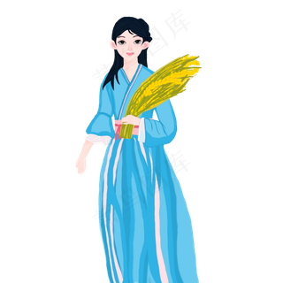 处暑捧着稻穗的女孩走来高清图