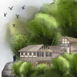 中国风山水山林小屋别墅古代建筑,免抠元素