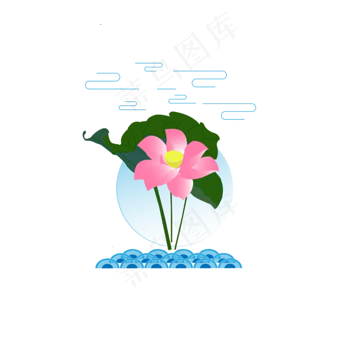 渐变蓝粉云海元素手绘风粉色荷花(2048X2738(DPI:72))ai矢量模版下载