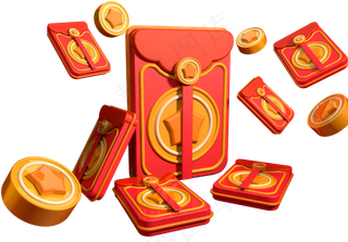 618钱与钱包红包雨C4D设计,免抠元素