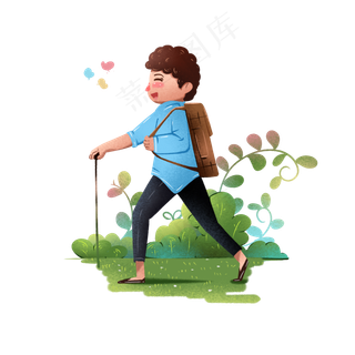 春天徒步旅行踏青卡通人物,免抠元素