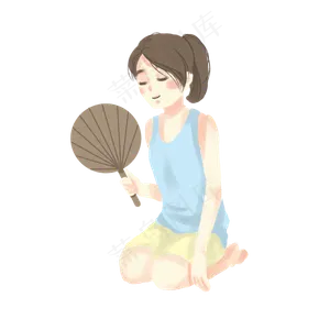 芒种夏天女孩扇扇子PNG素材
