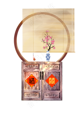 新年春节场景中式家居陈列婚房小,免抠元素