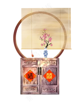新年春节场景中式家居陈列婚房小,免抠元素