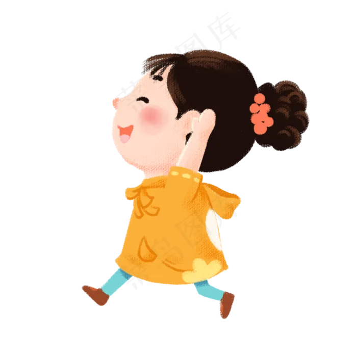 儿童节手绘卡通黄色活泼可爱奔跑(3000X3000(DPI:300))psd模版下载