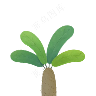 手绘绿色树木卡通绿叶花草植物