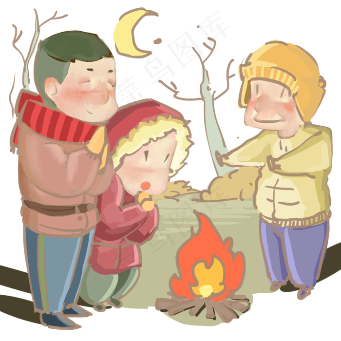 农历年水彩中国风取暖,免抠元素