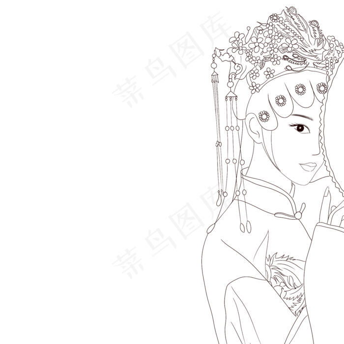 古风执扇半遮面线稿(2000X2000(DPI:300))psd模版下载