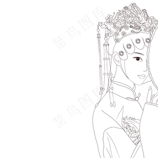 古风执扇半遮面线稿