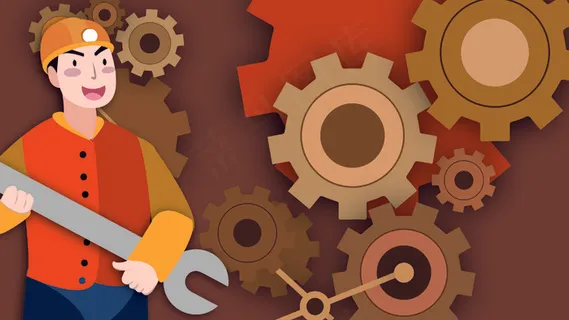 扁平风五一劳动节工人配图