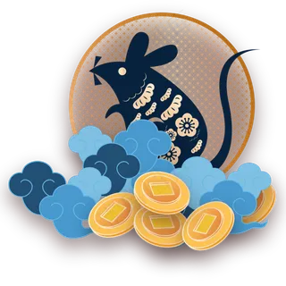 鼠年新年云纹剪纸装饰,免抠元素