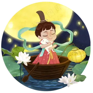 手绘中秋佳节嫦娥玉兔明月灯笼插