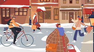 冬季风景街道城市集市雪景扁平手机页面配图