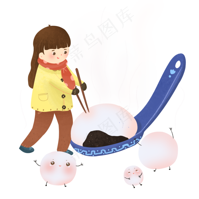 卡通可爱元宵节汤圆插画,免抠元素