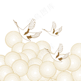 中国风传统鹤烫金印花底纹,免抠元素