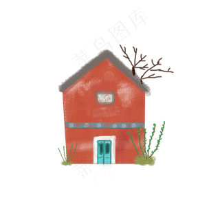 手绘红色小房子PNG素材