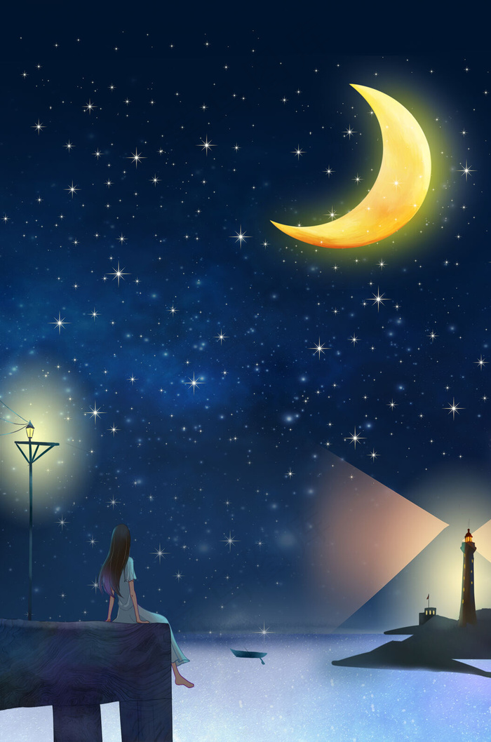 仲夏夜清新夏季深色冷色星空广告背景