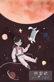 卡通宇航员太空宇宙飞行太空行走未来科技 卡通宇航员太空宇宙飞行太空行走未来科技