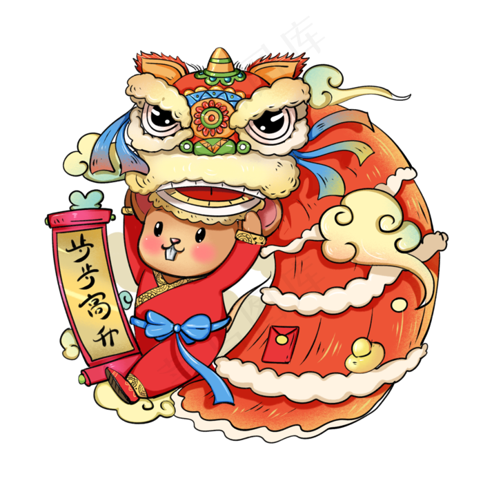2020春节鼠年舞狮元素,免抠元素(2000X2000(DPI:300))psd模版下载