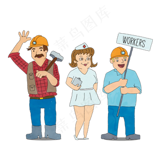 卡通手绘三个职业矢量素材