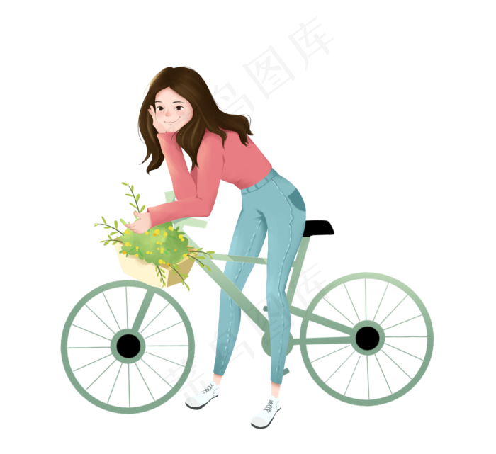 春分骑车的小女孩,免抠元素