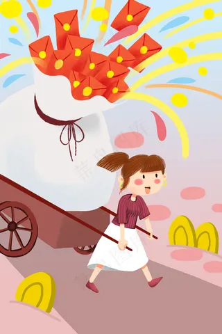 卡通手绘风互联网金融福袋红包配图