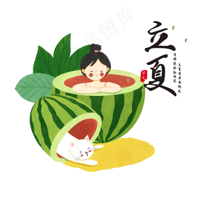 立夏可口猫咪西瓜节气(3000X3000(DPI:300))psd模版下载