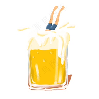 人物扎进啤酒设计图,免抠元素