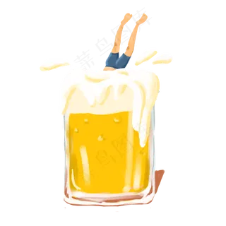 人物扎进啤酒设计图,免抠元素