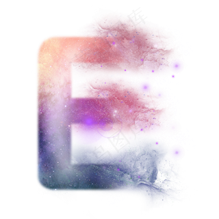 创意星空蓝色红色字母E,免抠元素艺术字