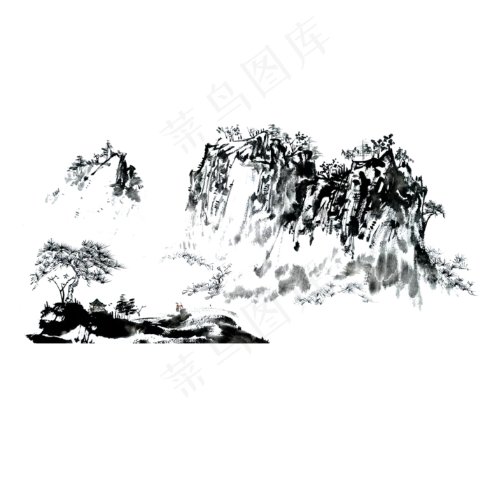 山水水墨国画PNG(4000X4000(DPI:300))psd模版下载