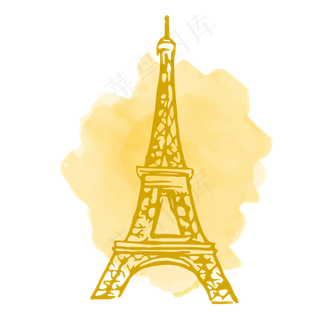 手绘水彩风城市地标巴黎埃菲尔铁