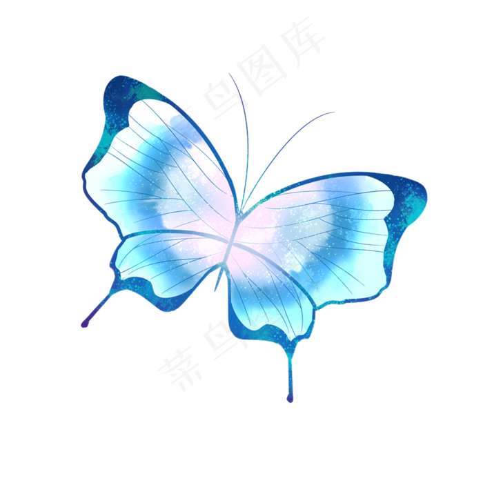翩翩起舞的水蓝色梦幻蝴蝶,免抠元素(2000*2000px 300 dpi )psd模版下载