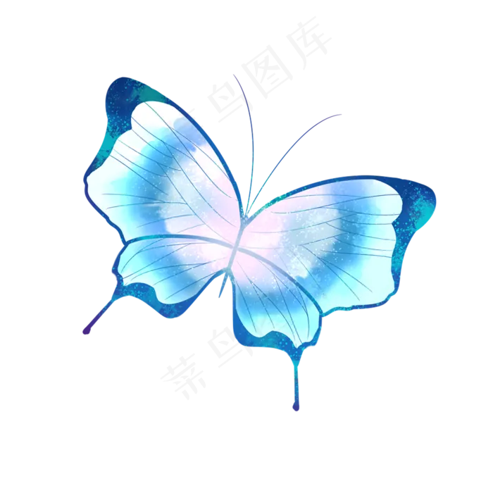 翩翩起舞的水蓝色梦幻蝴蝶,免抠元素(2000*2000px 300 dpi )psd模版下载