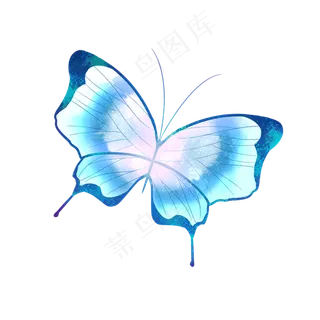 翩翩起舞的水蓝色梦幻蝴蝶,免抠元素