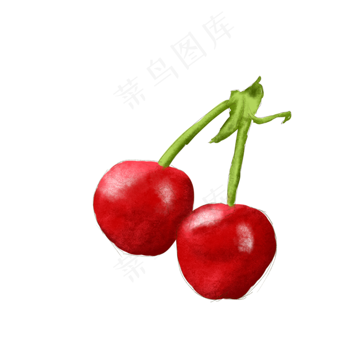 红色新鲜水果果蔬樱桃手绘免扣素