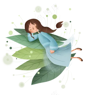 世界睡眠日叶子上睡觉休息的少女