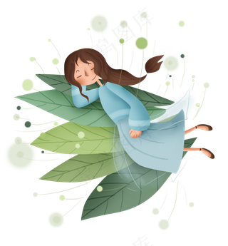 世界睡眠日叶子上睡觉休息的少女