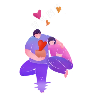 潮流抽象画一对情侣在戏水免抠图