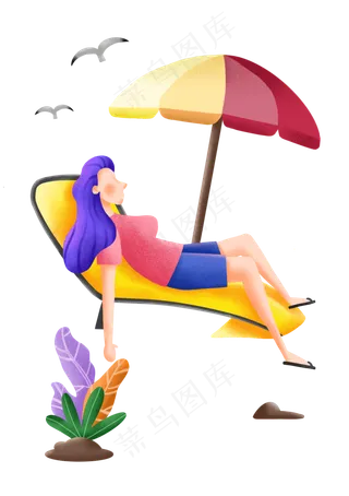 海滩旅游躺椅女孩