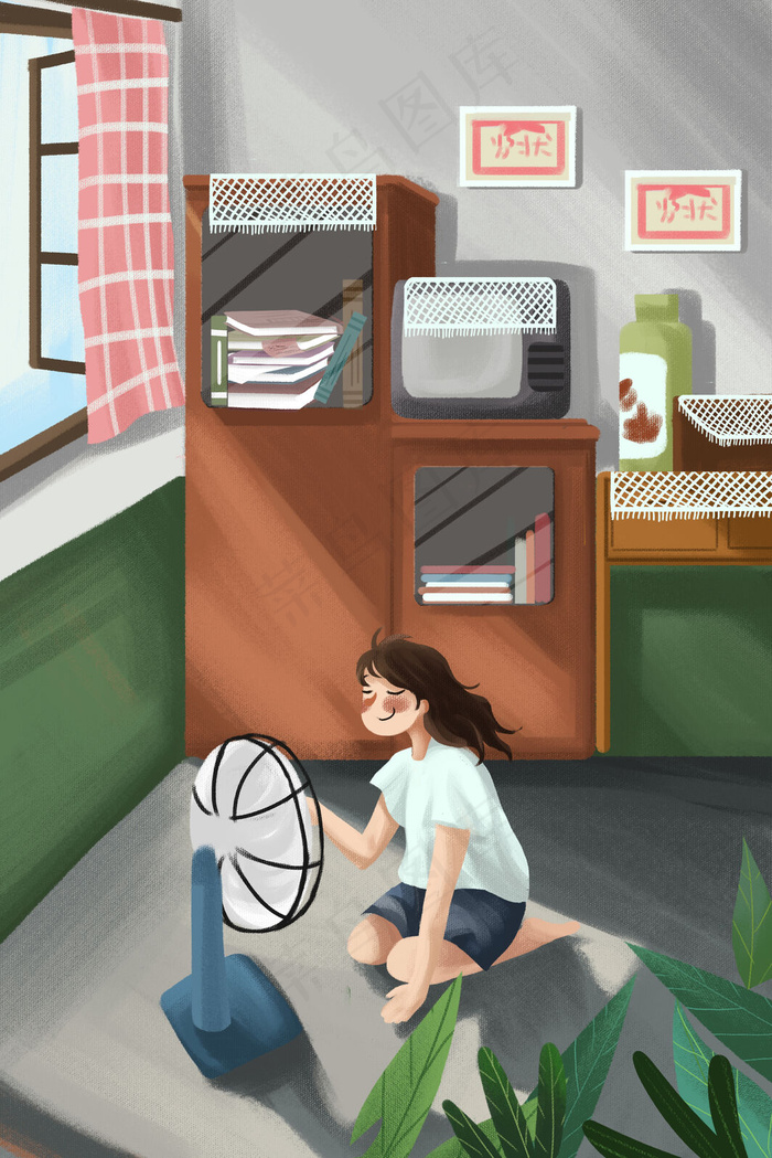 夏天夏季午后女孩小清新立夏小暑节气