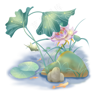 河岸边的紫色荷花PNG图片,免抠元素