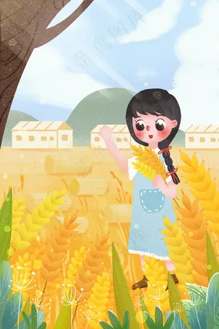 芒种节气女孩田野丰收