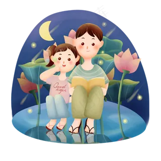 坐在荷塘的孩子