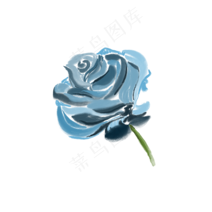 蓝色玫瑰鲜花花朵绘画